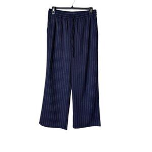 Gap Womens Baggy Leg Pants Large Pull On Bohemian Resort Blue Striped Pockets